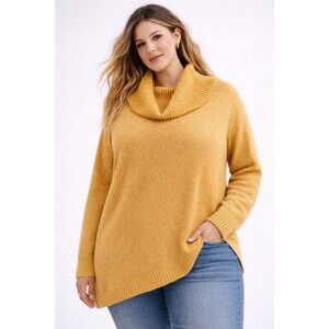 Tahari Women’s Mustard Yellow Cowl Neck Sweater Womens Plus Size 1X Cozy Knit